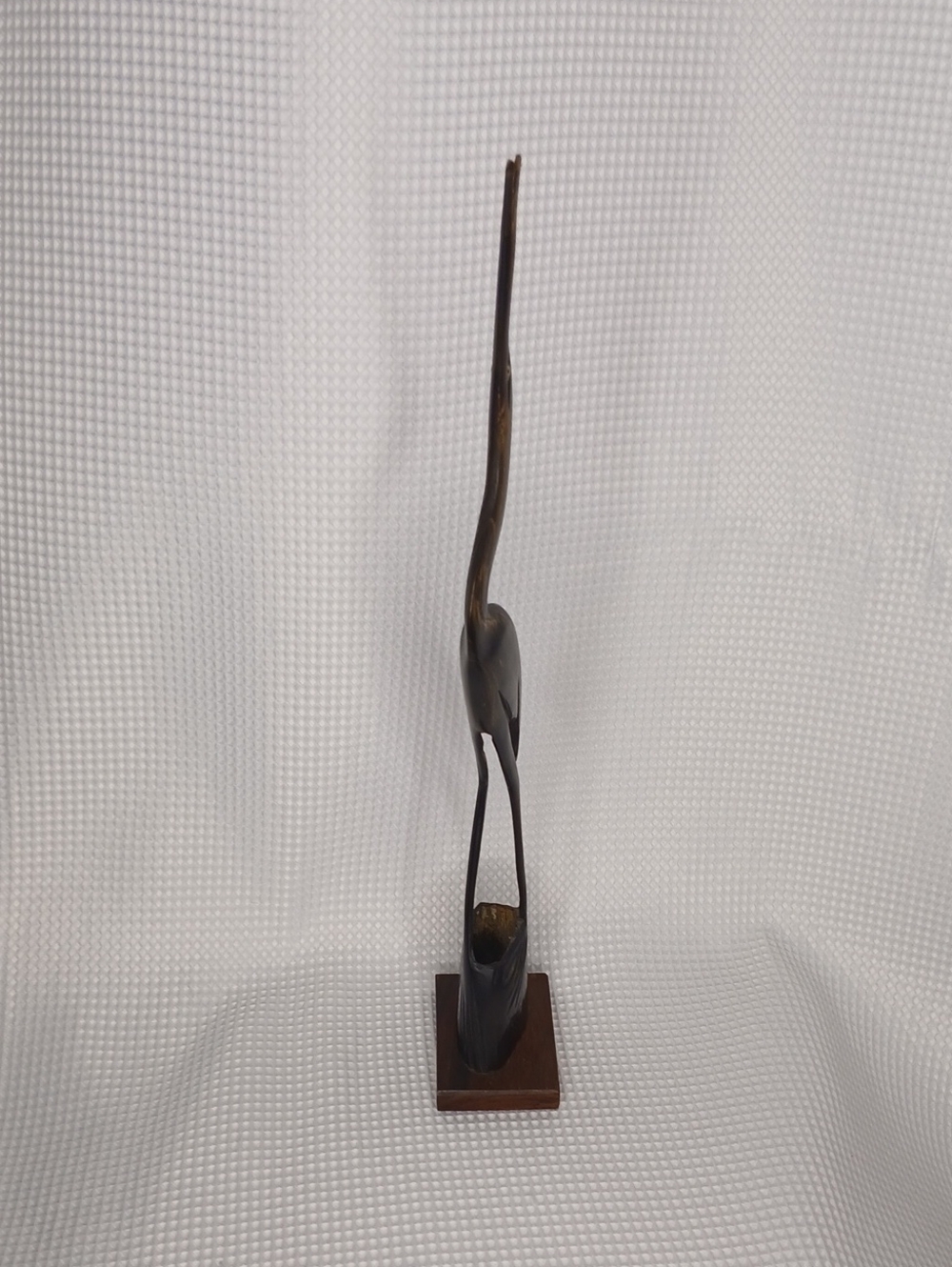 Vintage Mid Century Carved Wood Heron Crane Statue on Wood Base - Picture 2 of 9